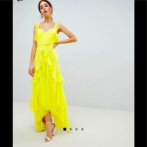 ASOS design neon yellow ruffle maxi dress 6 with open back